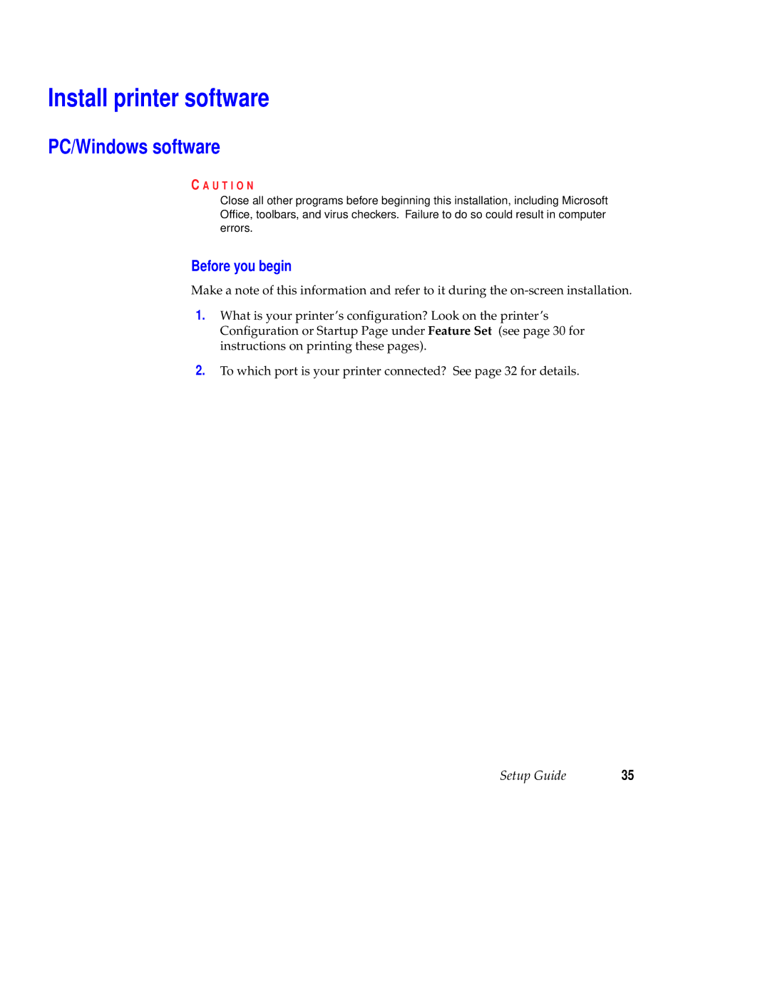 Tektronix 780 setup guide Install printer software, PC/Windows software 