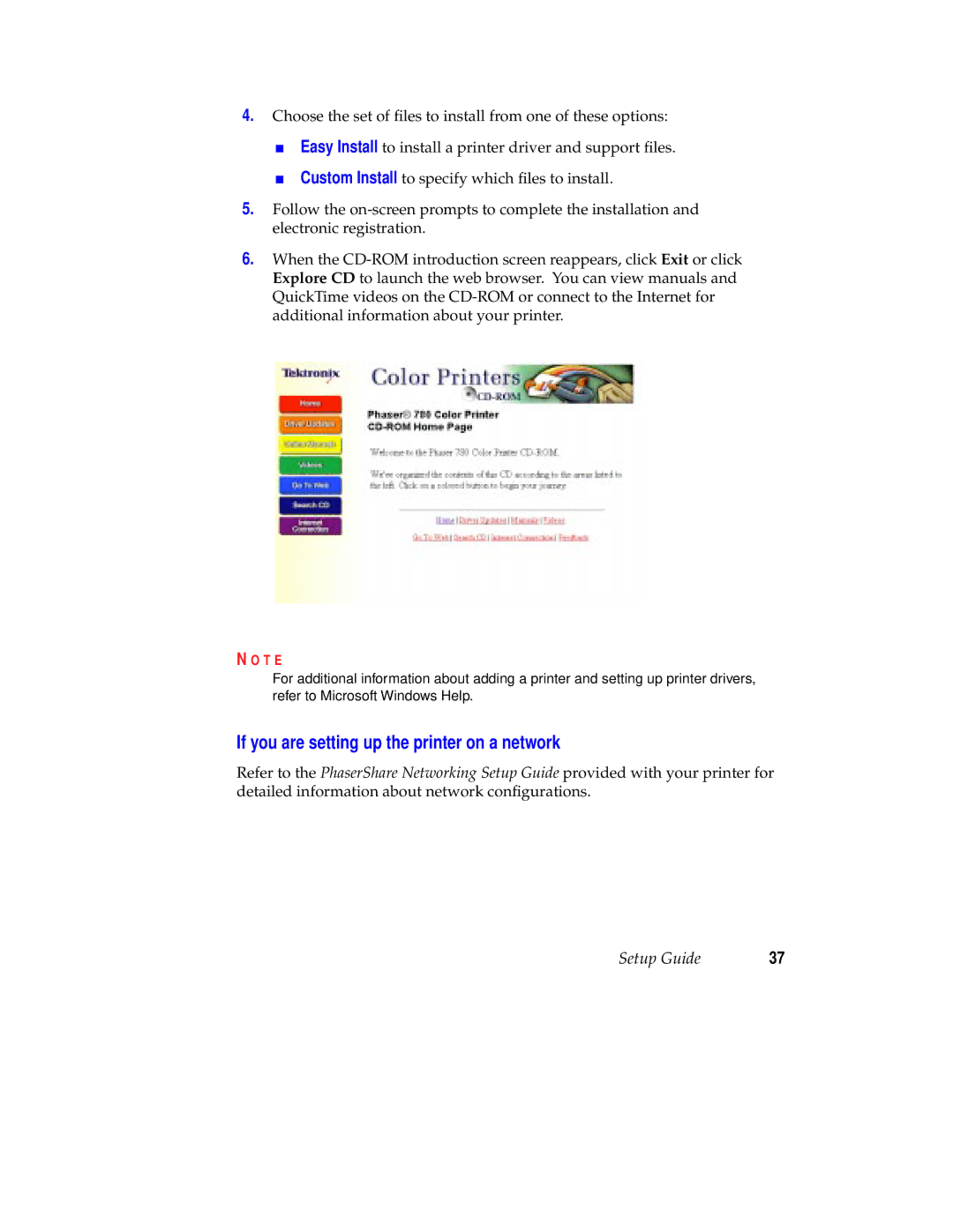 Tektronix 780 setup guide If you are setting up the printer on a network 