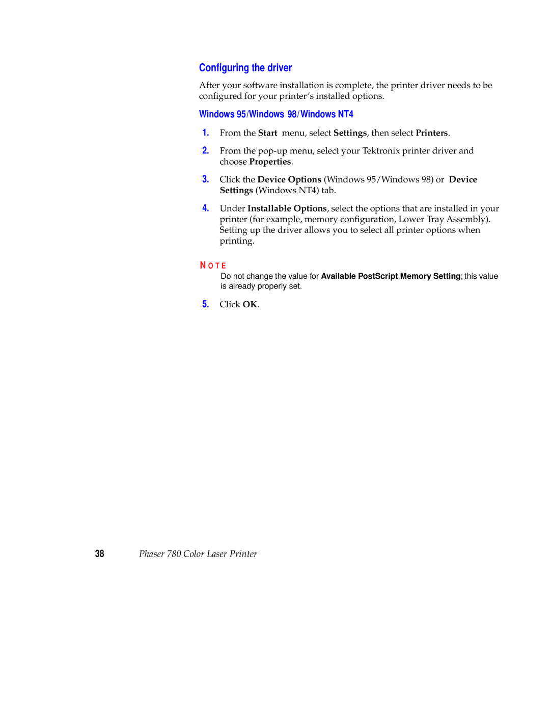 Tektronix 780 setup guide Conﬁguring the driver 