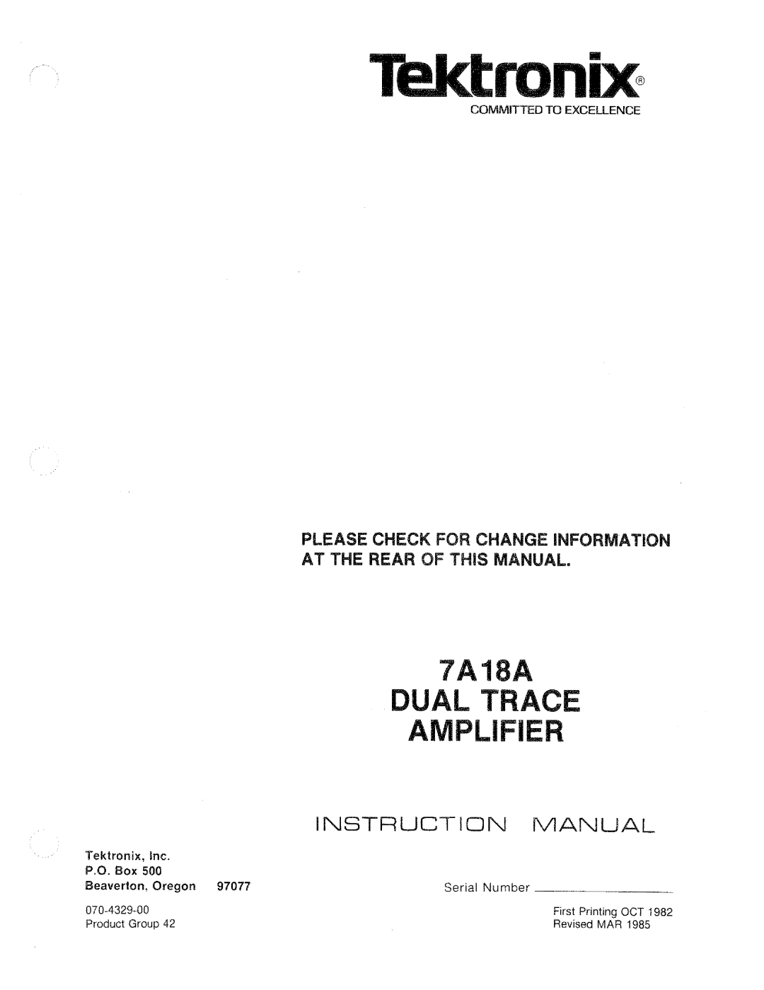 Tektronix 7A18A manual 