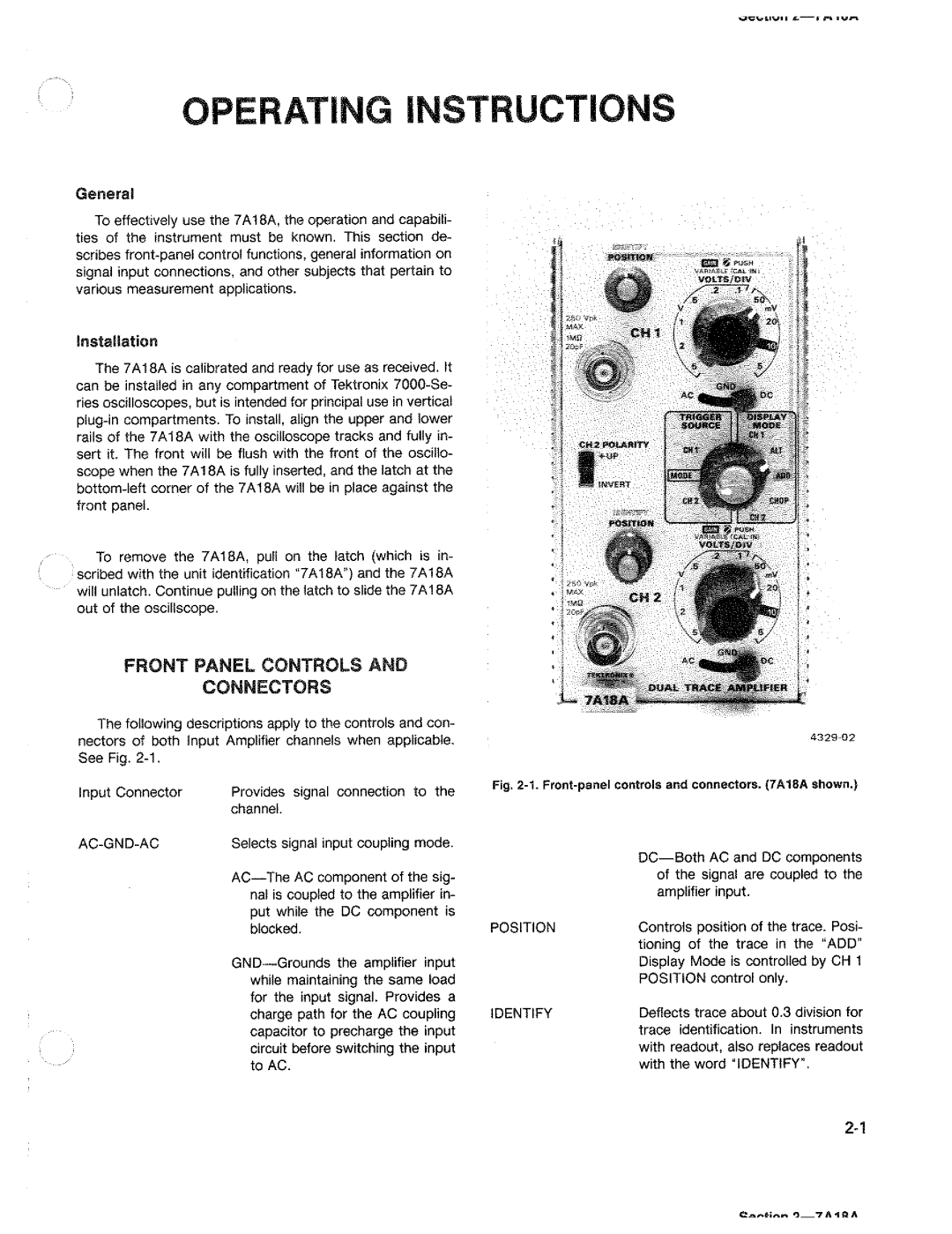 Tektronix 7A18A manual 