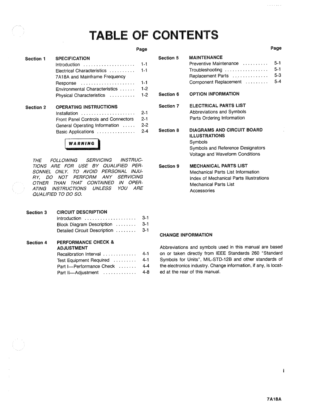 Tektronix 7A18A manual 