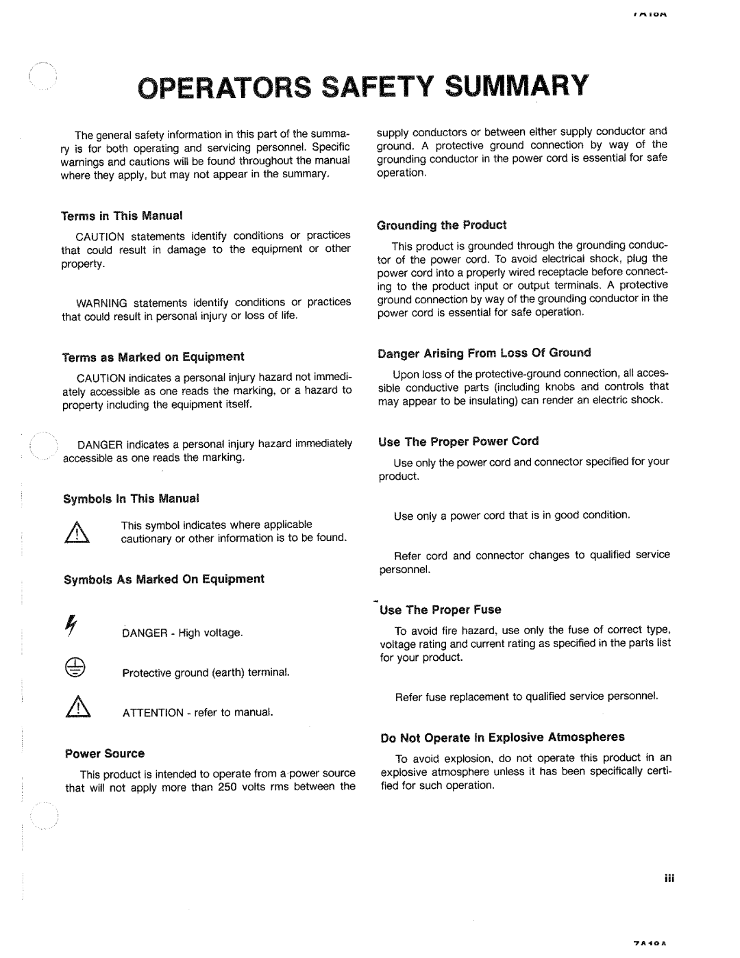 Tektronix 7A18A manual 