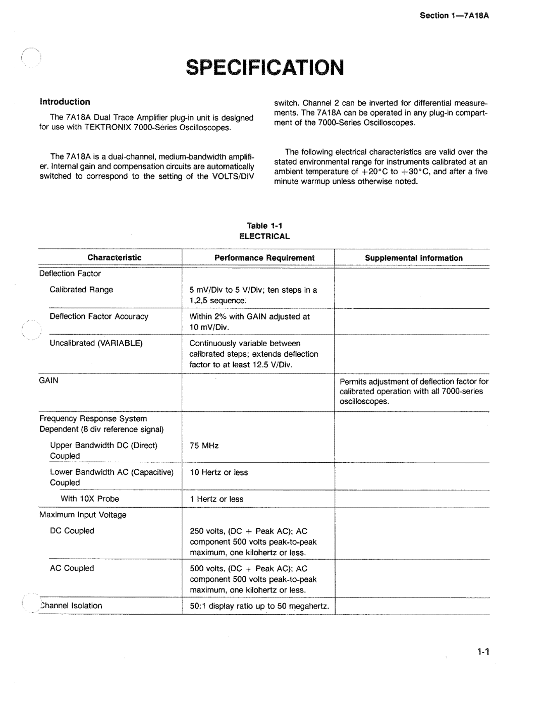 Tektronix 7A18A manual 