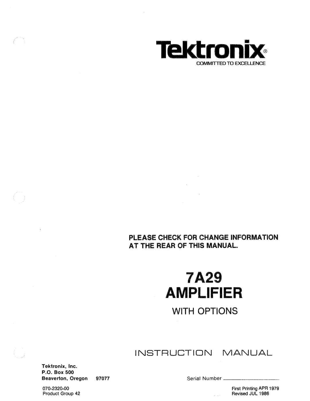 Tektronix 7A29 manual 