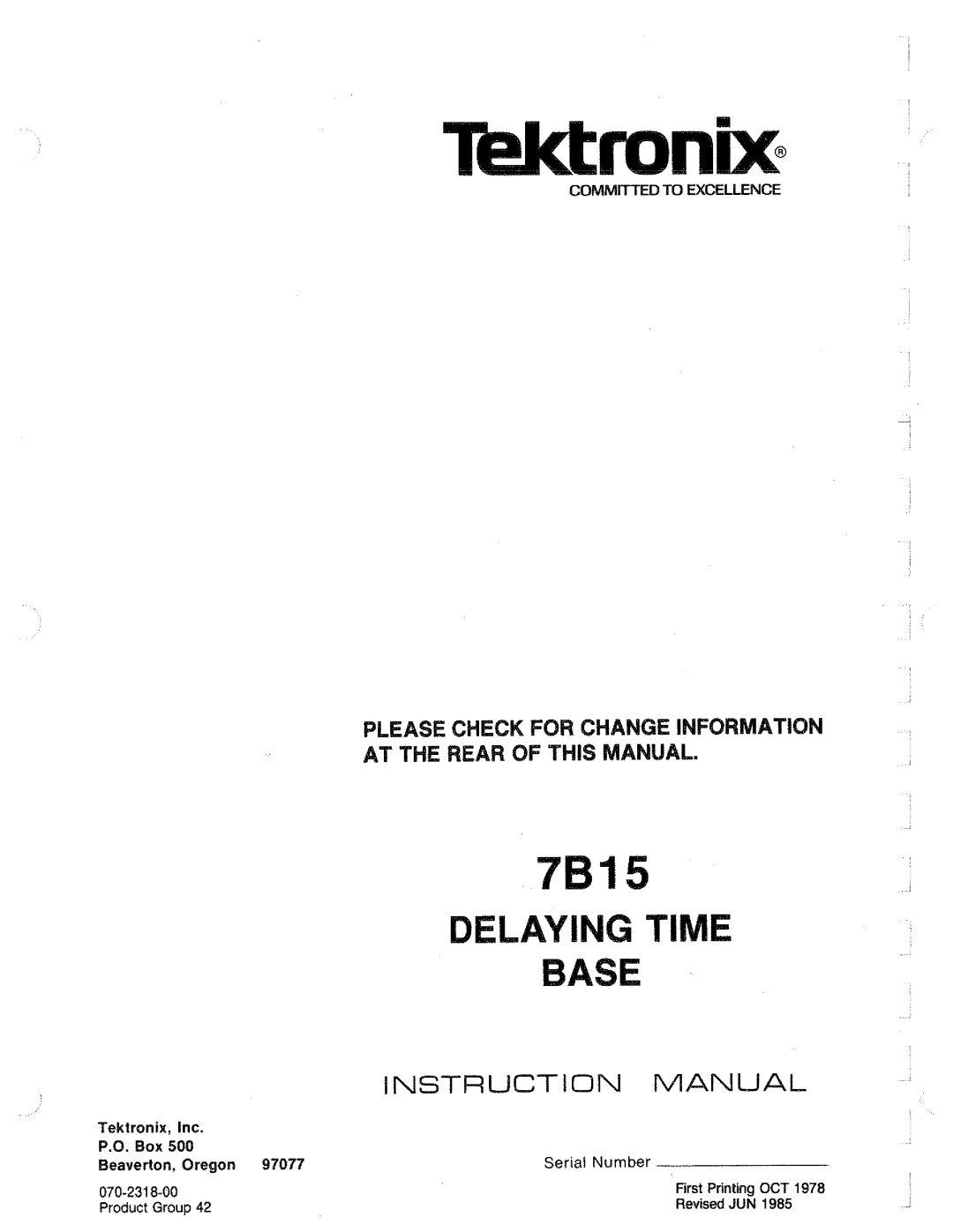 Tektronix 7B15 manual 