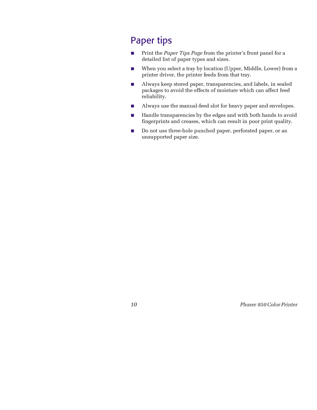 Tektronix 850 manual Paper tips 