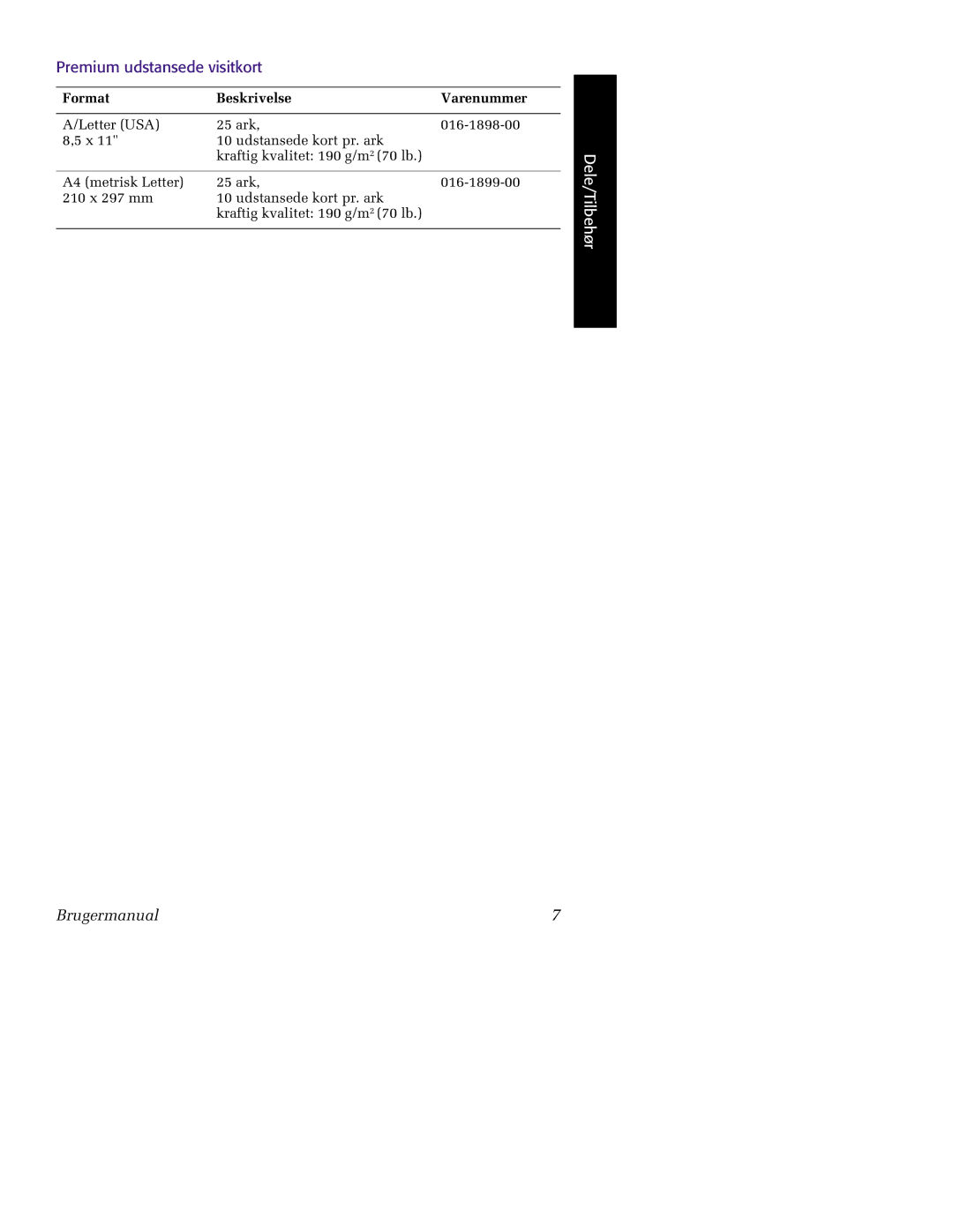 Tektronix 860 manual Premium udstansede visitkort 