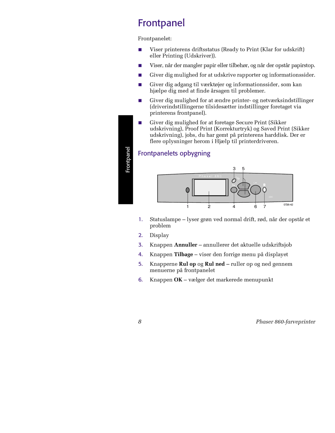 Tektronix 860 manual Frontpanelets opbygning 