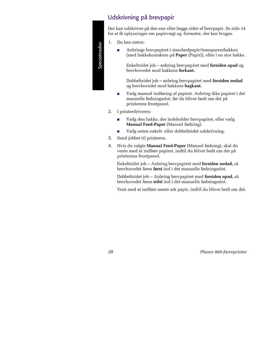 Tektronix 860 manual Udskrivning på brevpapir 