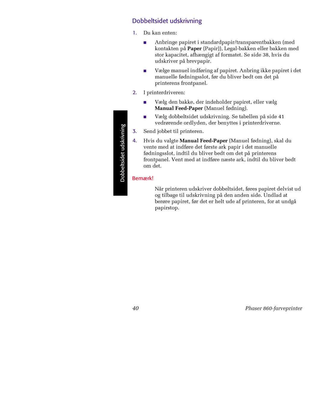 Tektronix 860 manual Dobbeltsidet udskrivning 