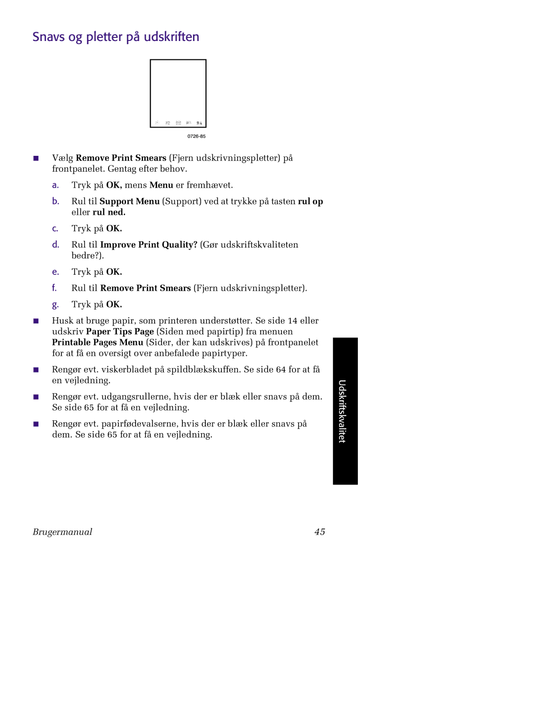 Tektronix 860 manual 0726-85, Snavs og pletter på udskriften 