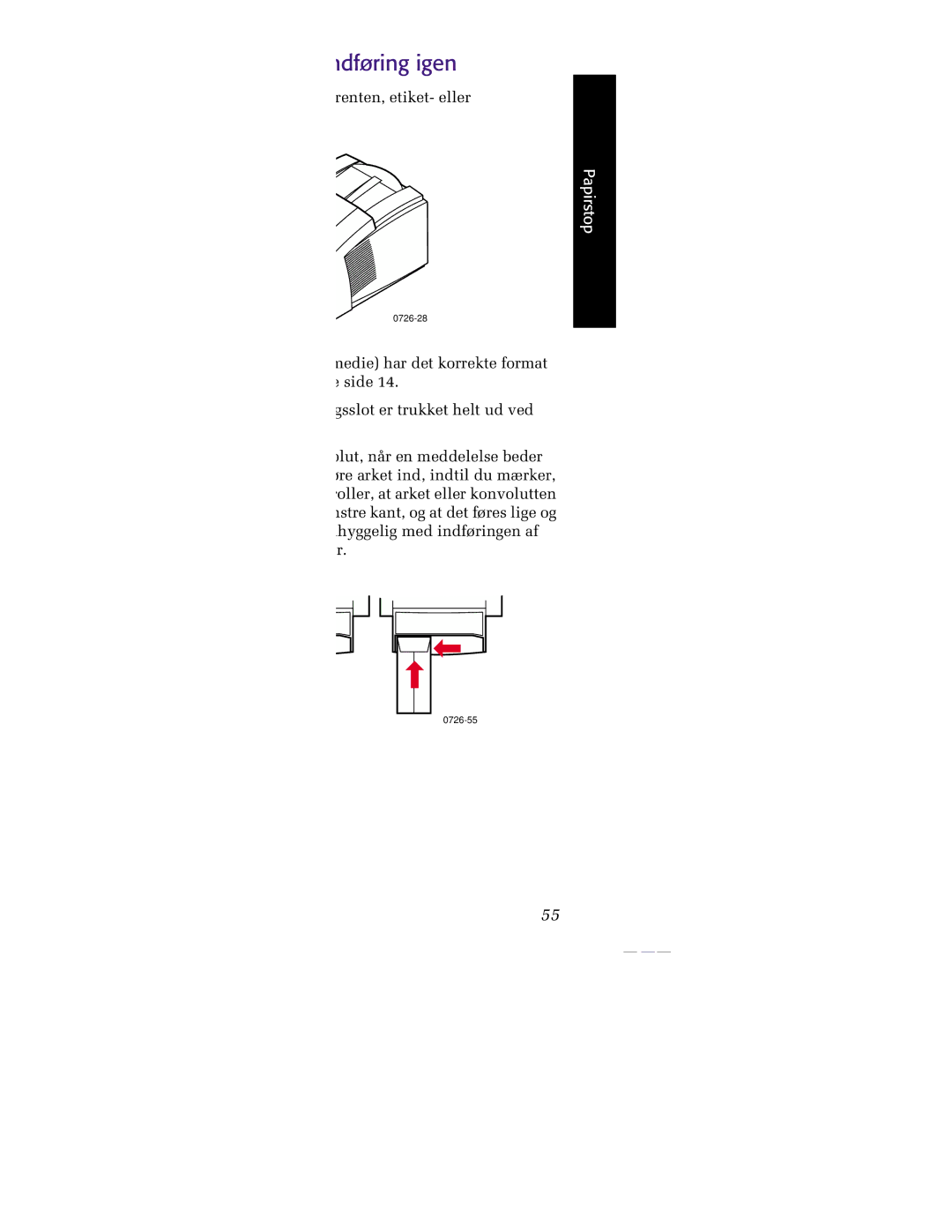 Tektronix 860 manual Papirstop Forsøg manuel indføring igen 