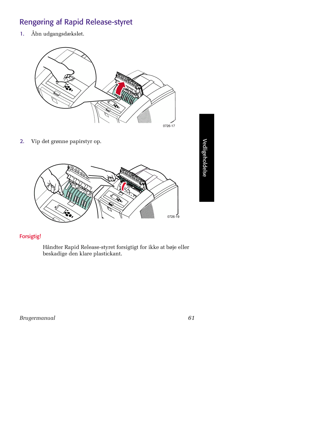 Tektronix 860 manual Rengøring af Rapid Release-styret 