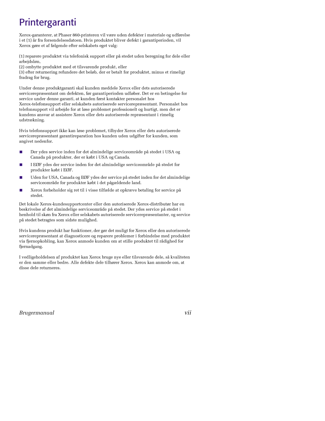 Tektronix 860 manual Printergaranti 