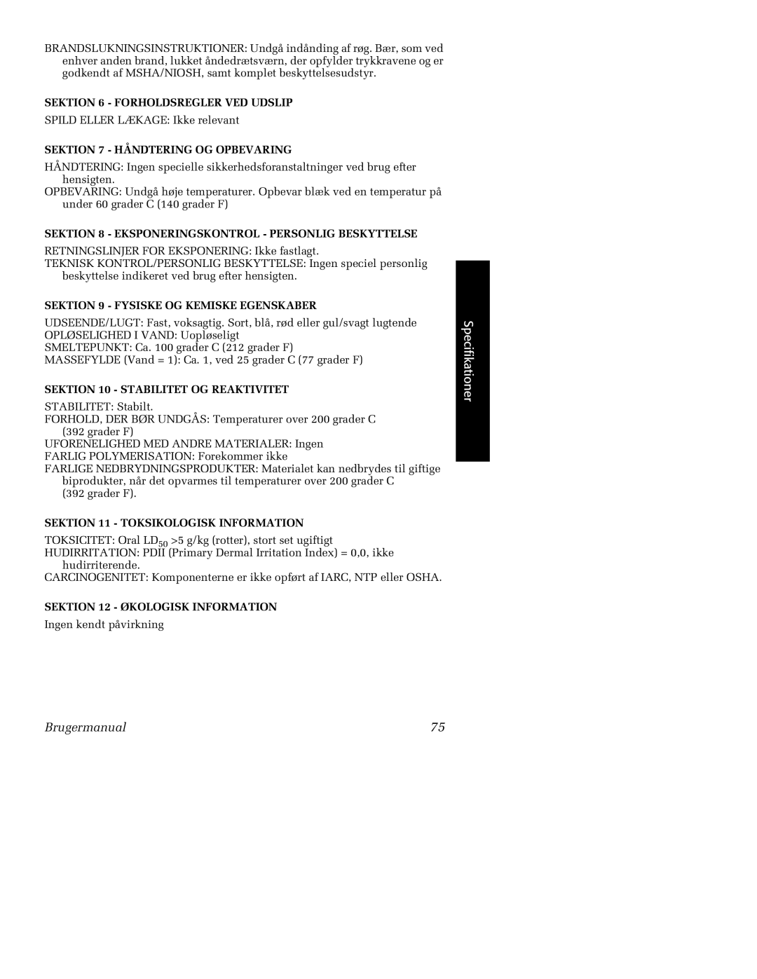 Tektronix 860 manual Sektion 6 Forholdsregler VED Udslip 