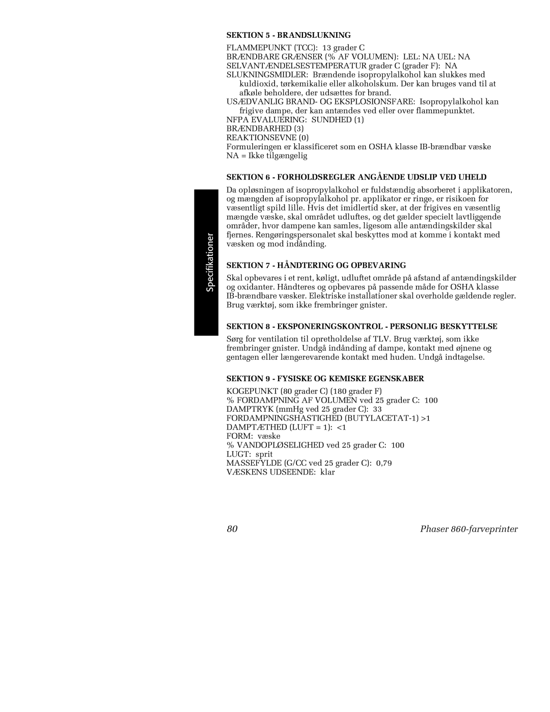 Tektronix 860 manual Sektion 6 Forholdsregler Angående Udslip VED Uheld 