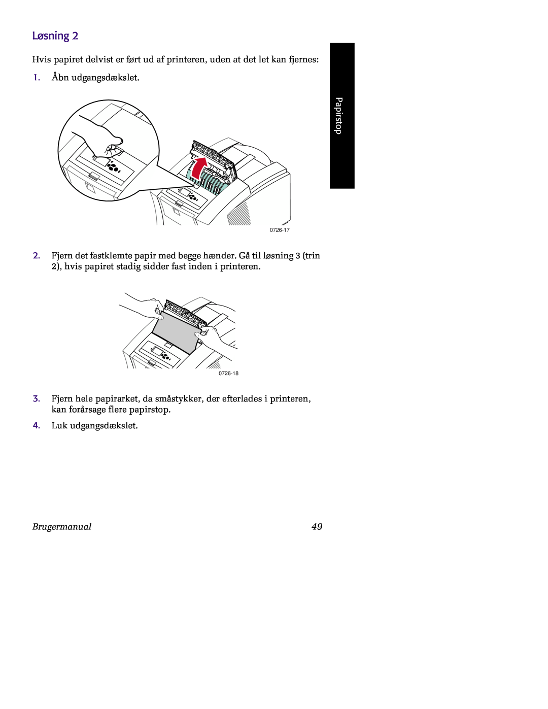 Tektronix 860 Løsning, 1. Åbn udgangsdækslet, Papirstop, Brugermanual 