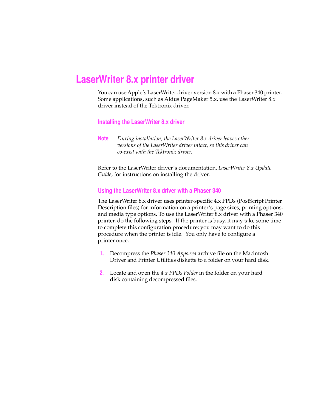 Tektronix manual LaserWriter 8.x printer driver 