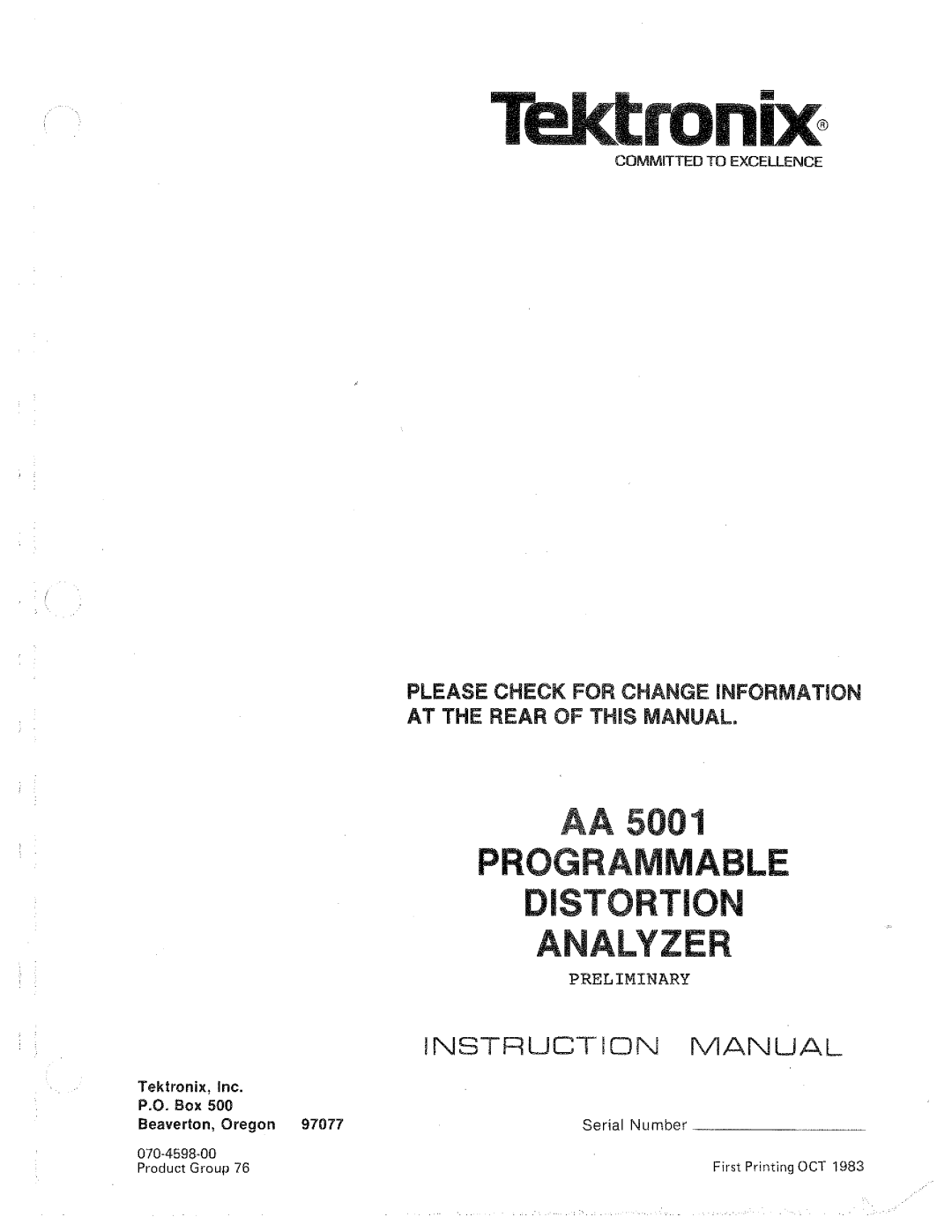 Tektronix AA 5001 manual 