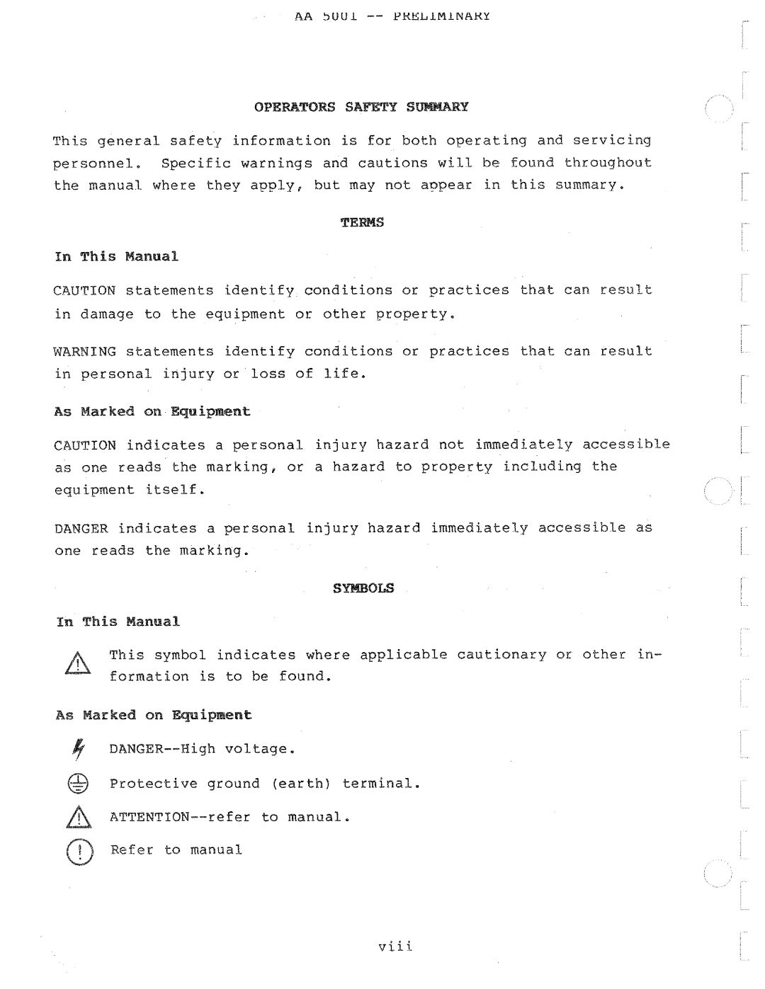 Tektronix AA 5001 manual 