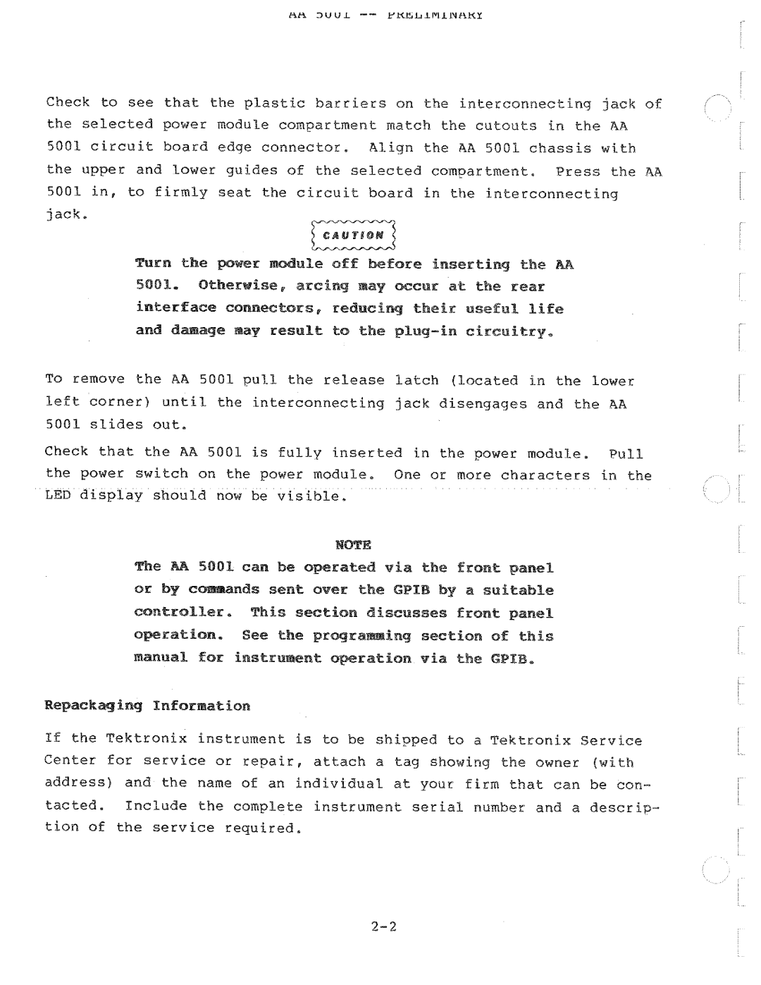 Tektronix AA 5001 manual 