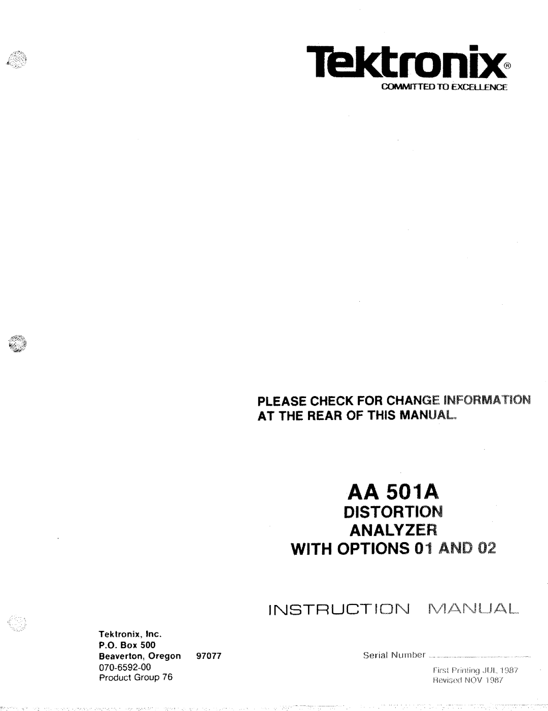 Tektronix AA 501A manual 