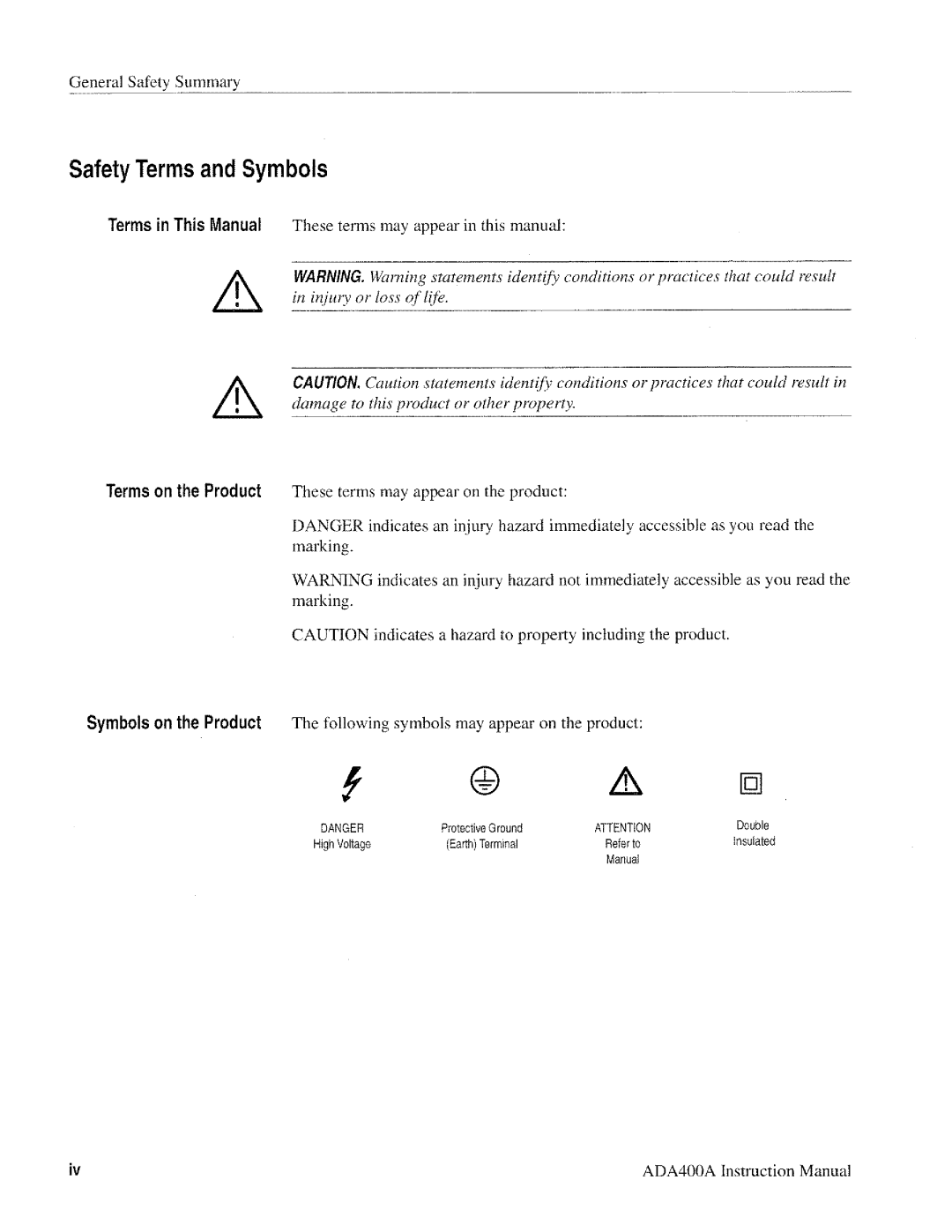 Tektronix ADA400A manual 