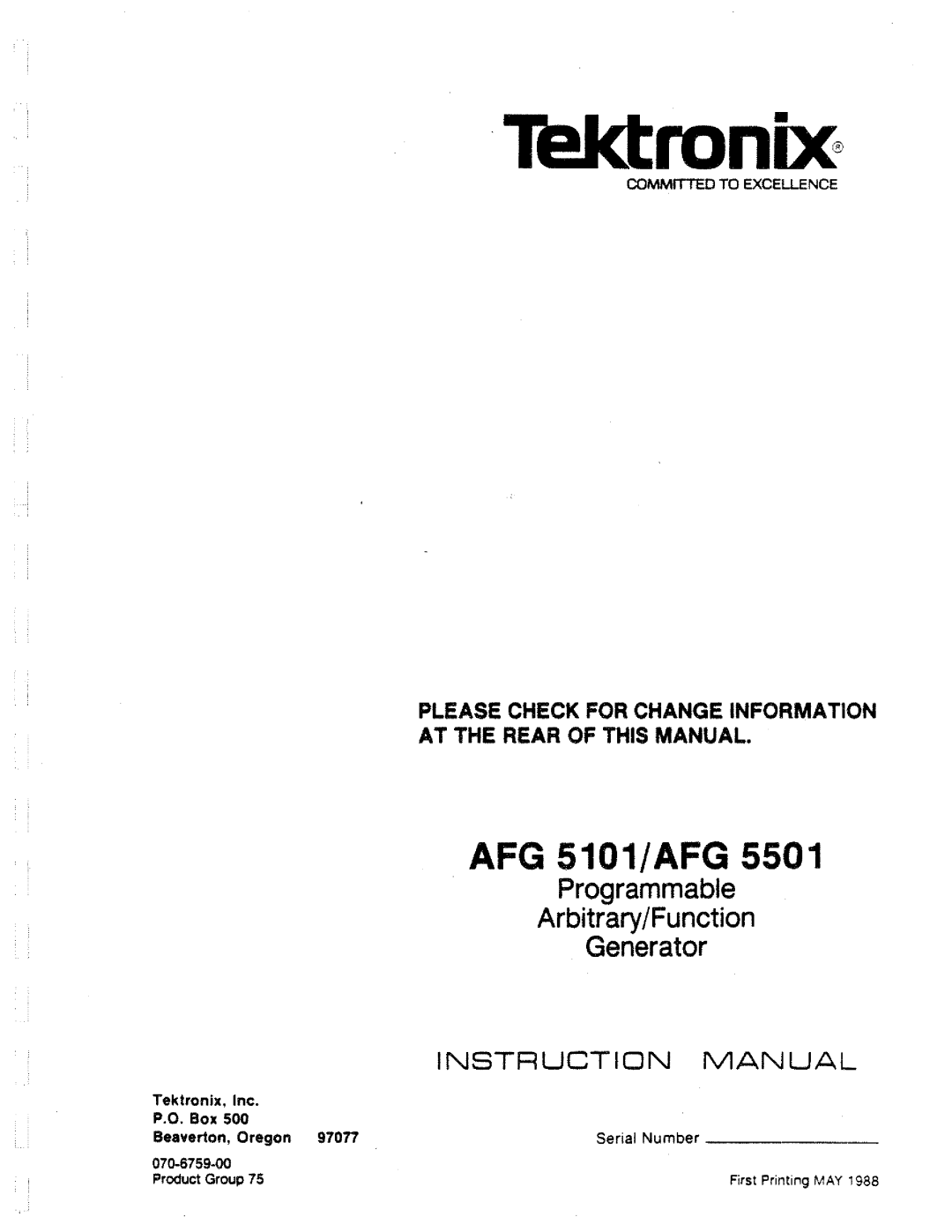 Tektronix AFG 5101, AFG 5501 manual 