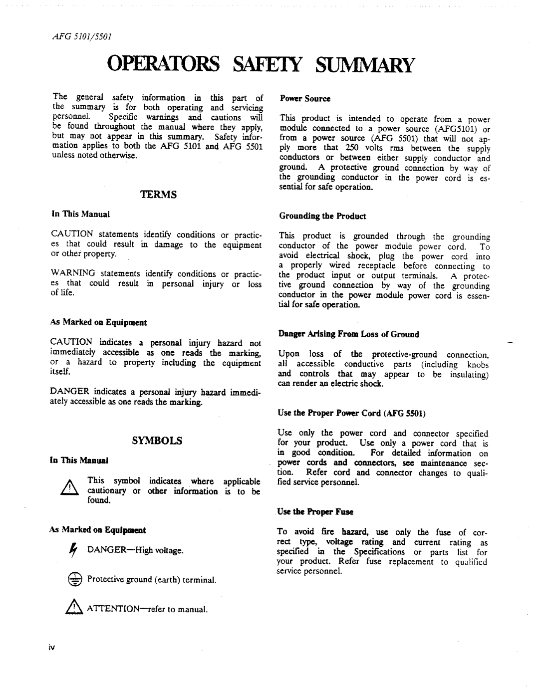 Tektronix AFG 5501, AFG 5101 manual 