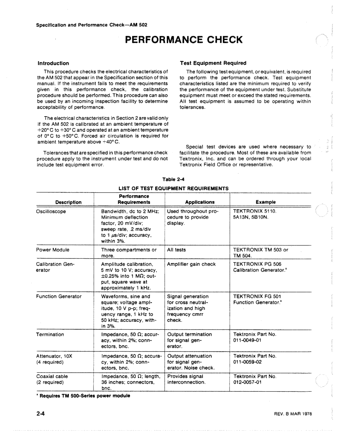 Tektronix AM-502 manual 