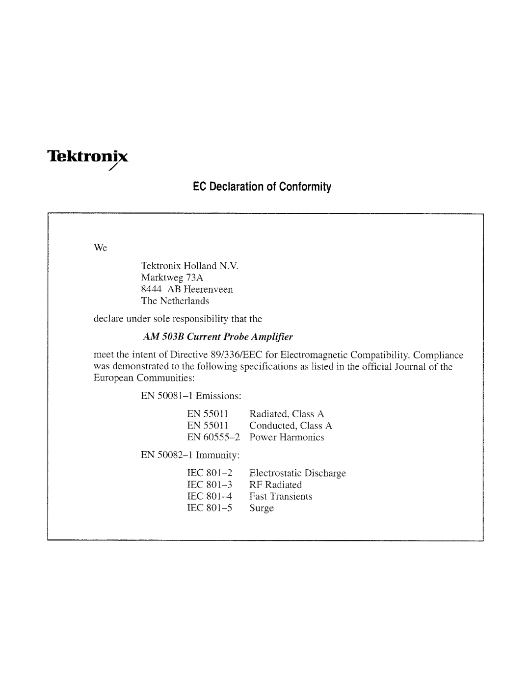 Tektronix AM 5030, AM 503B manual 