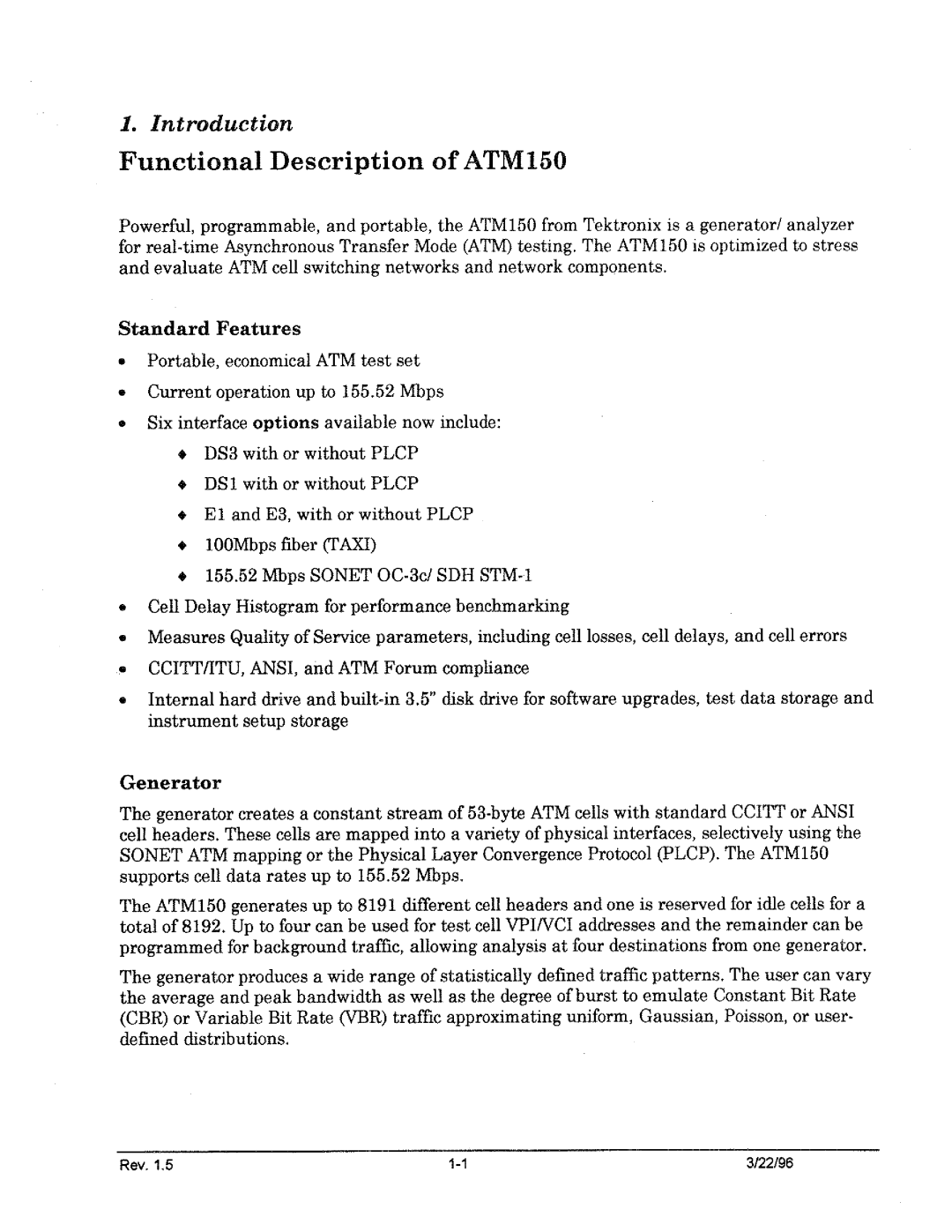 Tektronix ATM150 manual 