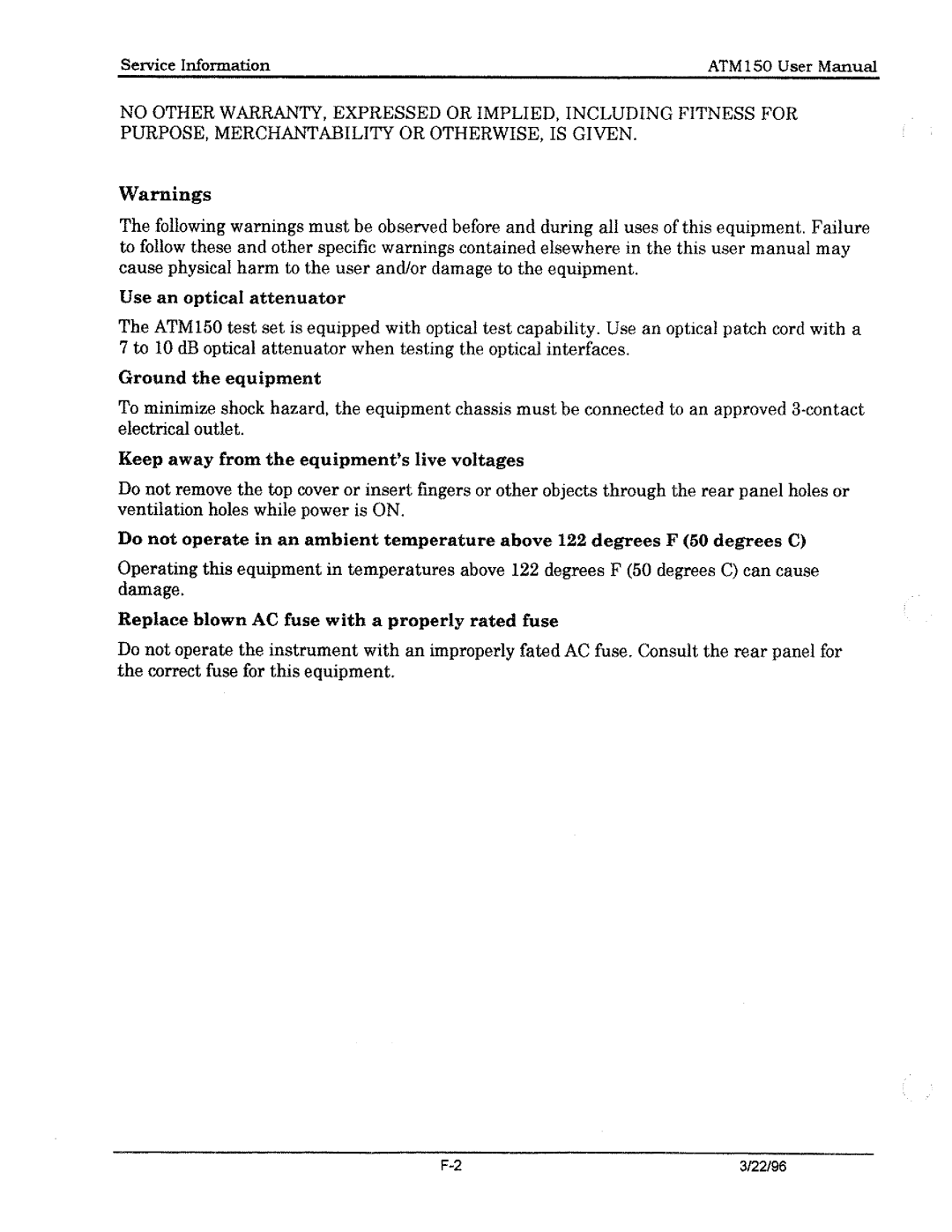 Tektronix ATM150 manual 