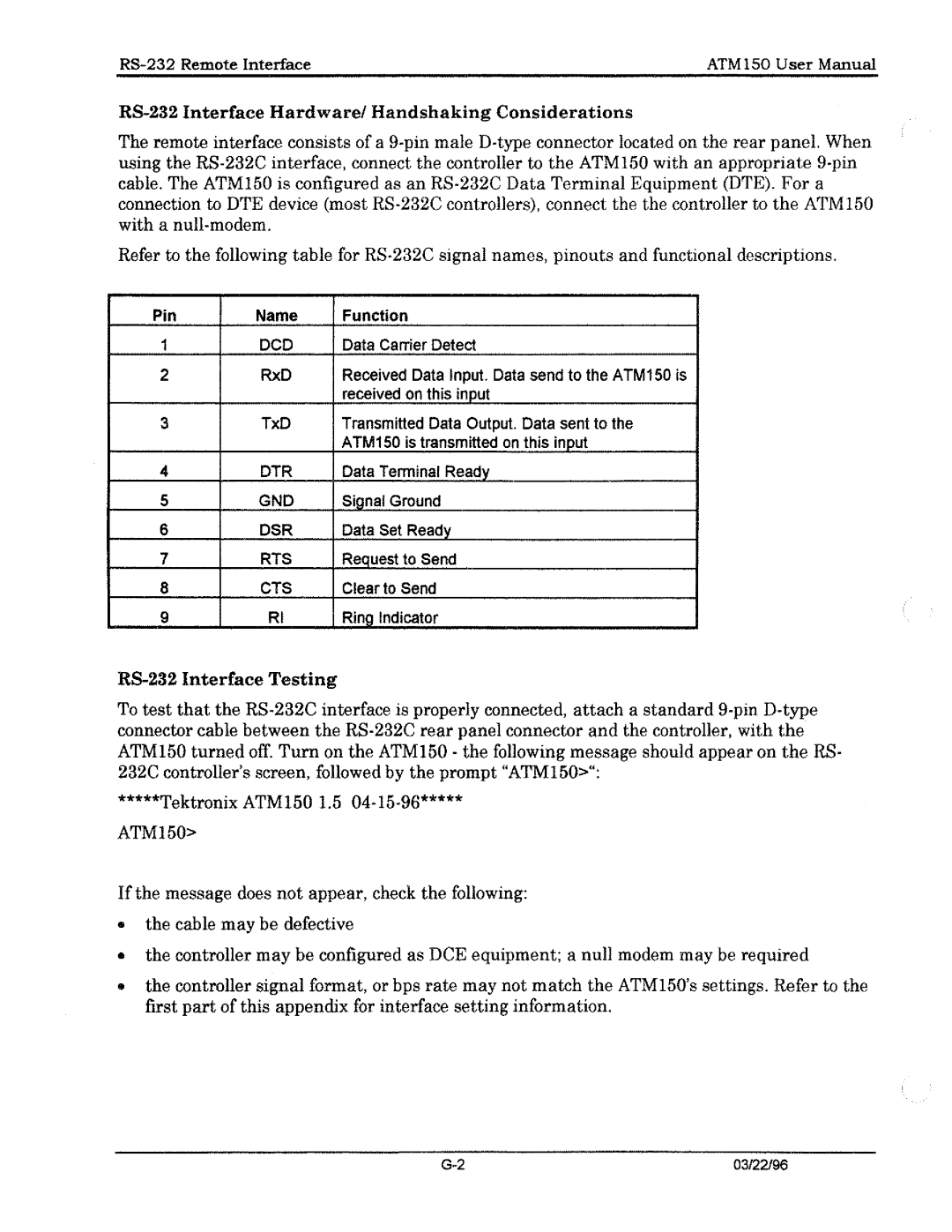 Tektronix ATM150 manual 