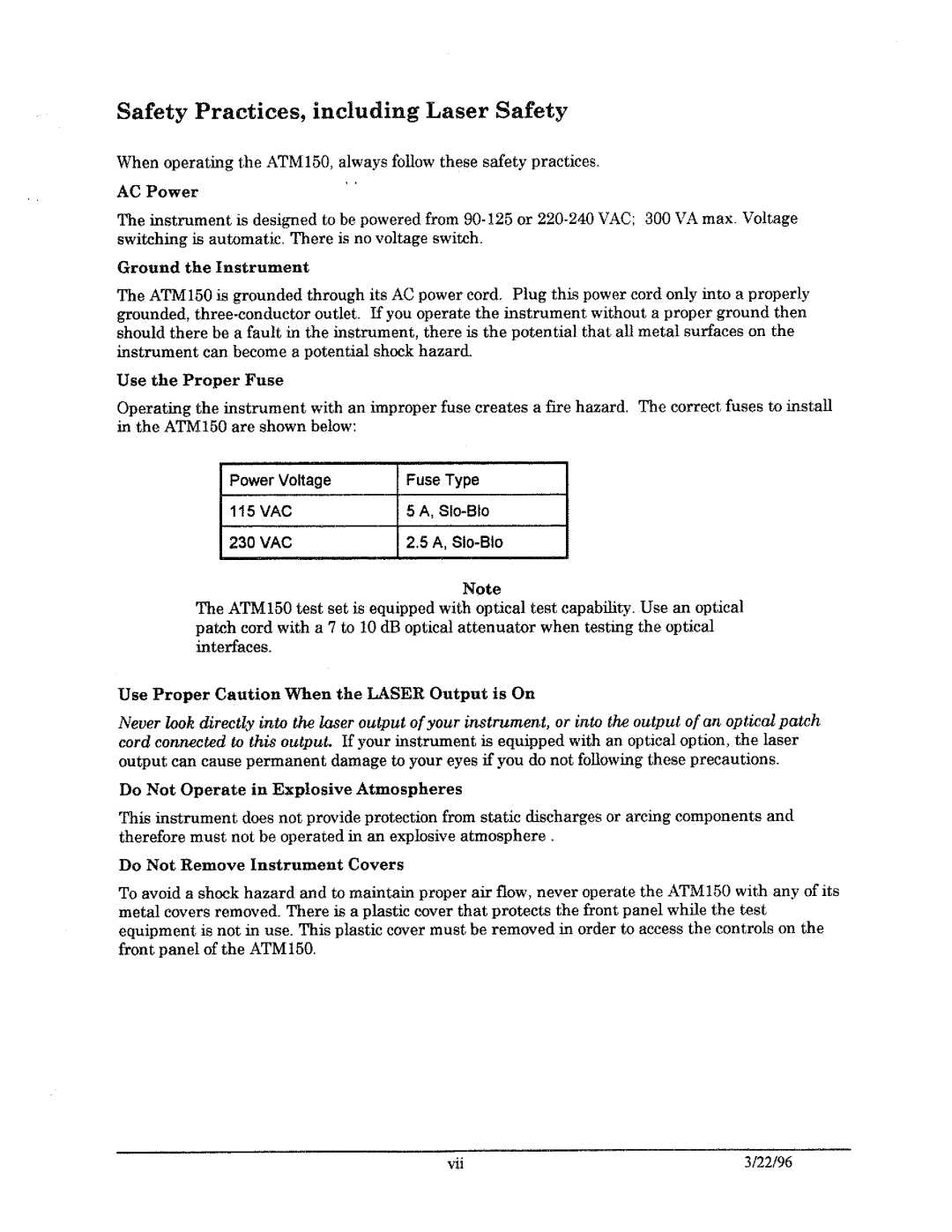 Tektronix ATM150 manual 