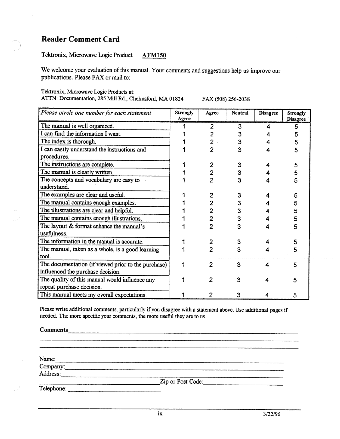 Tektronix ATM150 manual 