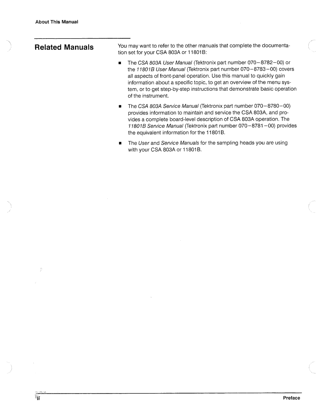 Tektronix CSA 803A, 11801B manual 