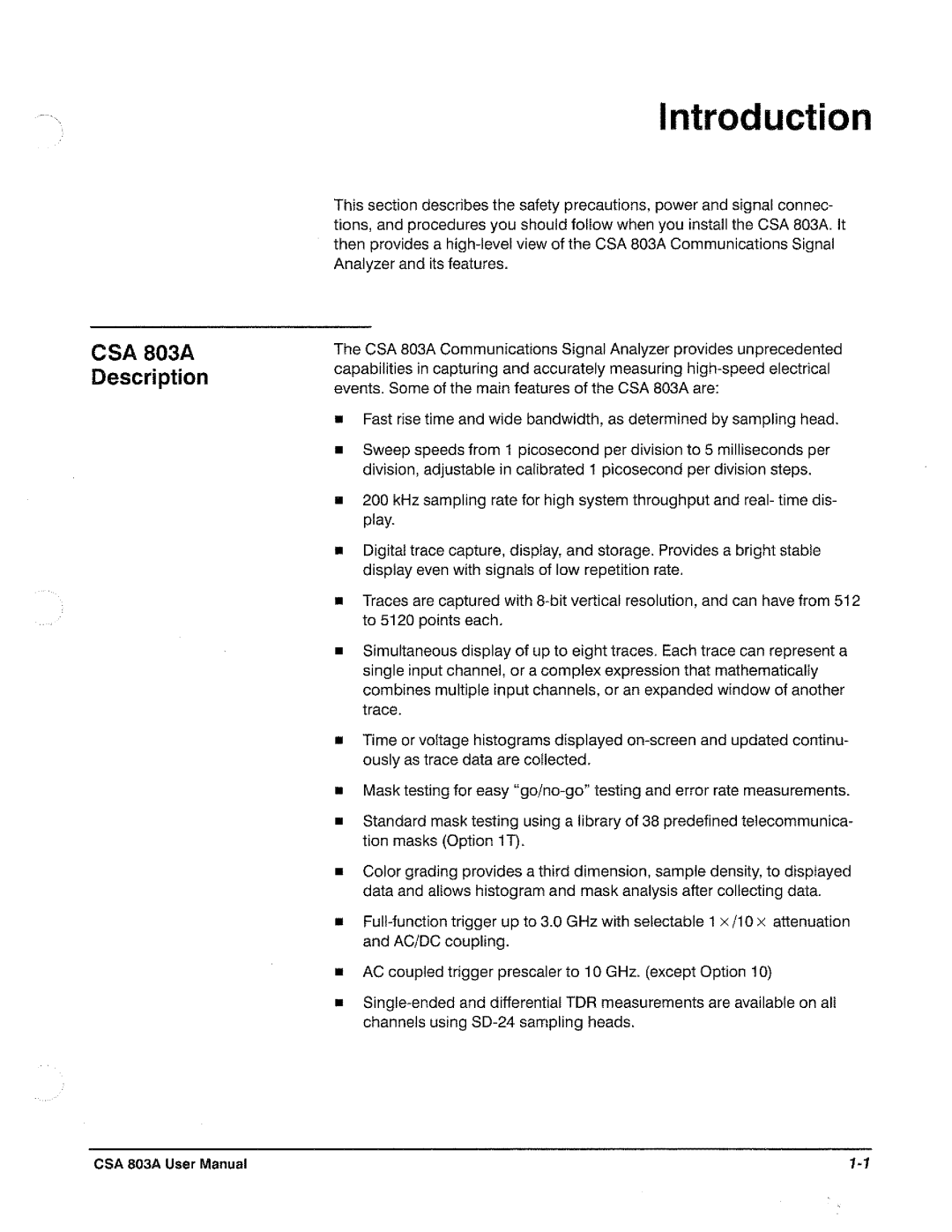 Tektronix CSA 803A manual 