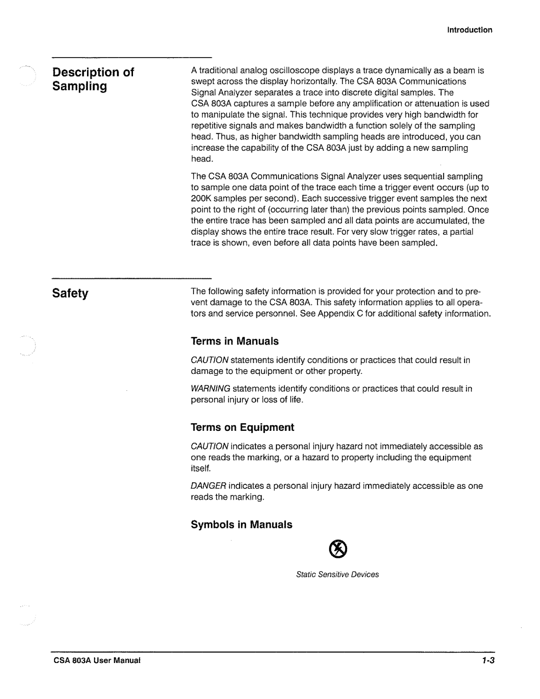 Tektronix CSA 803A manual 