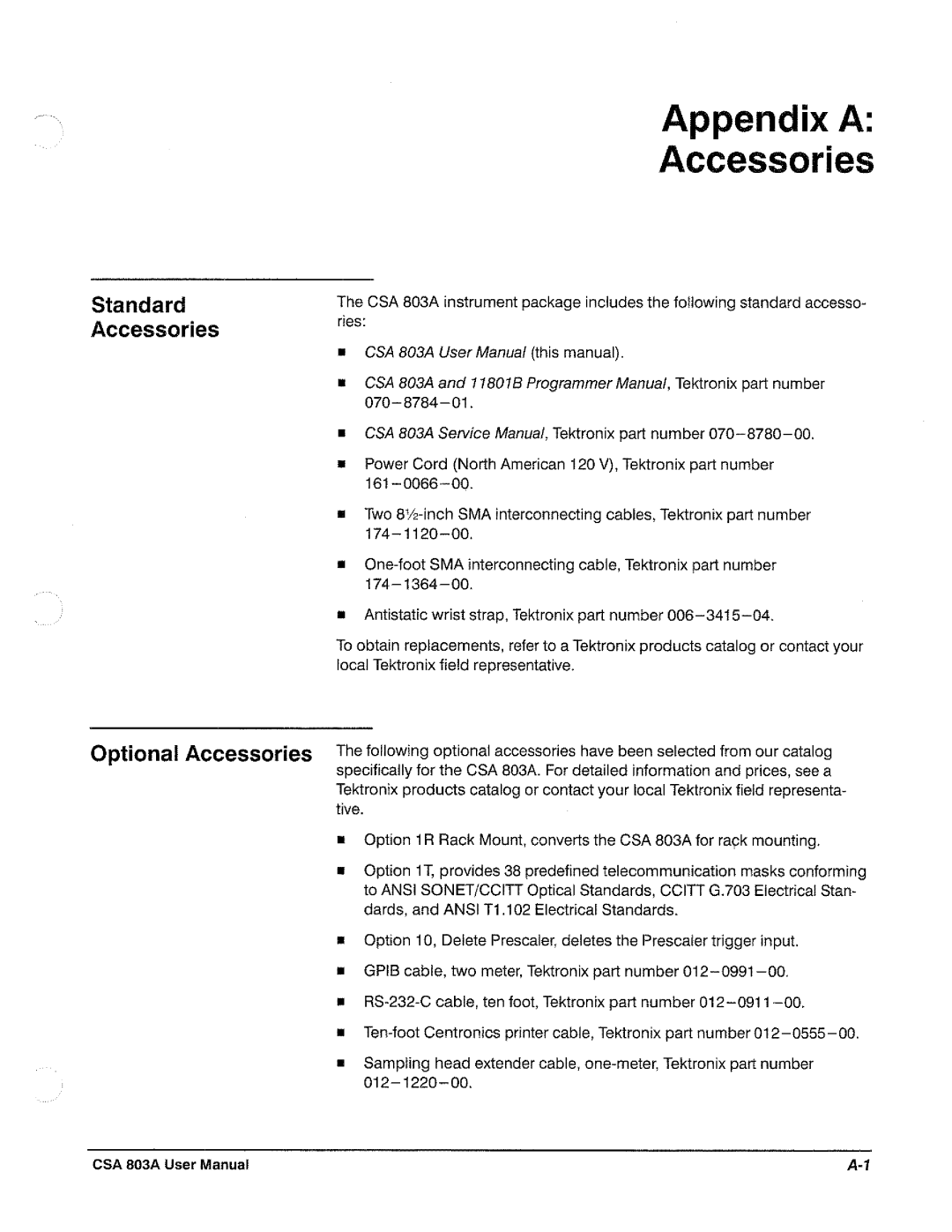 Tektronix CSA 803A manual 