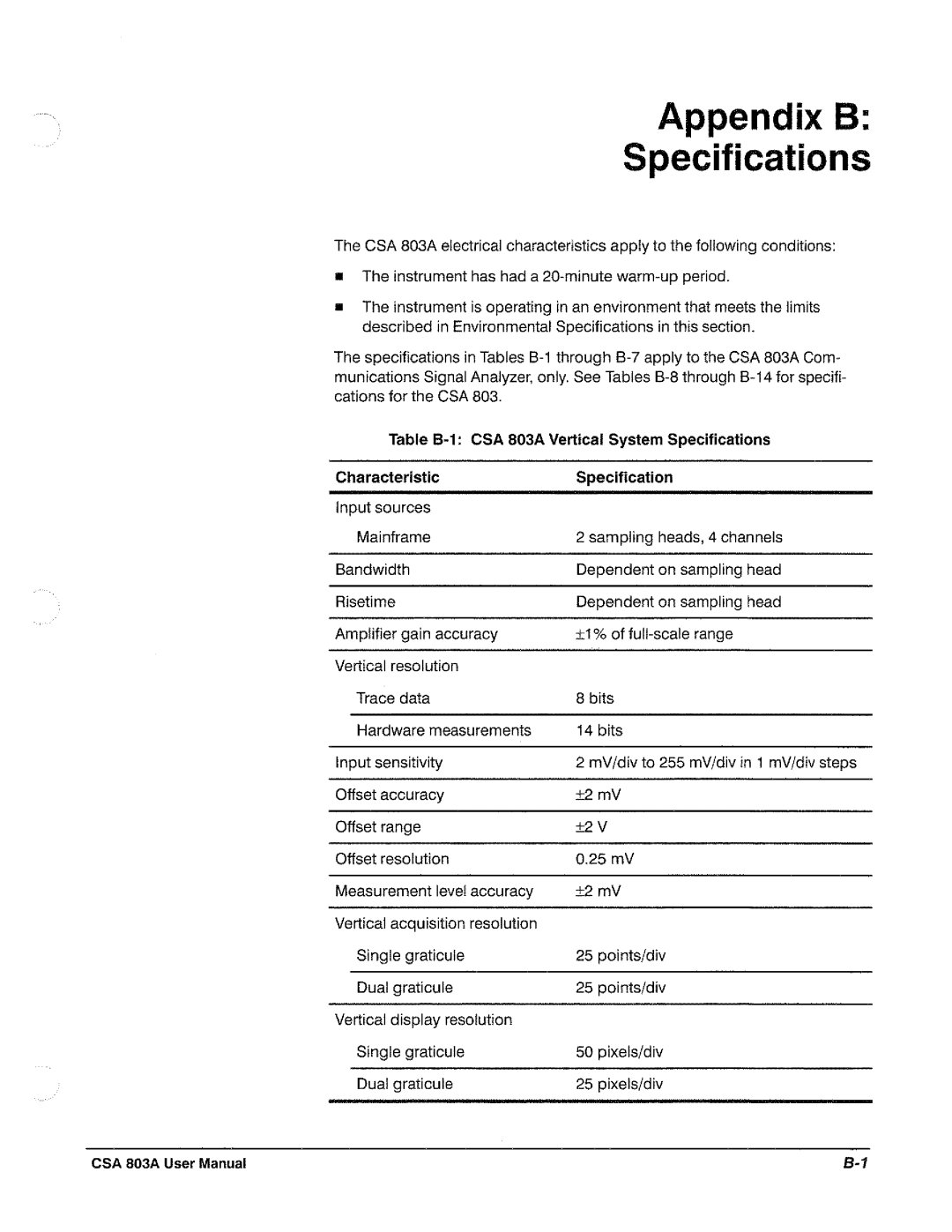 Tektronix CSA 803A manual 