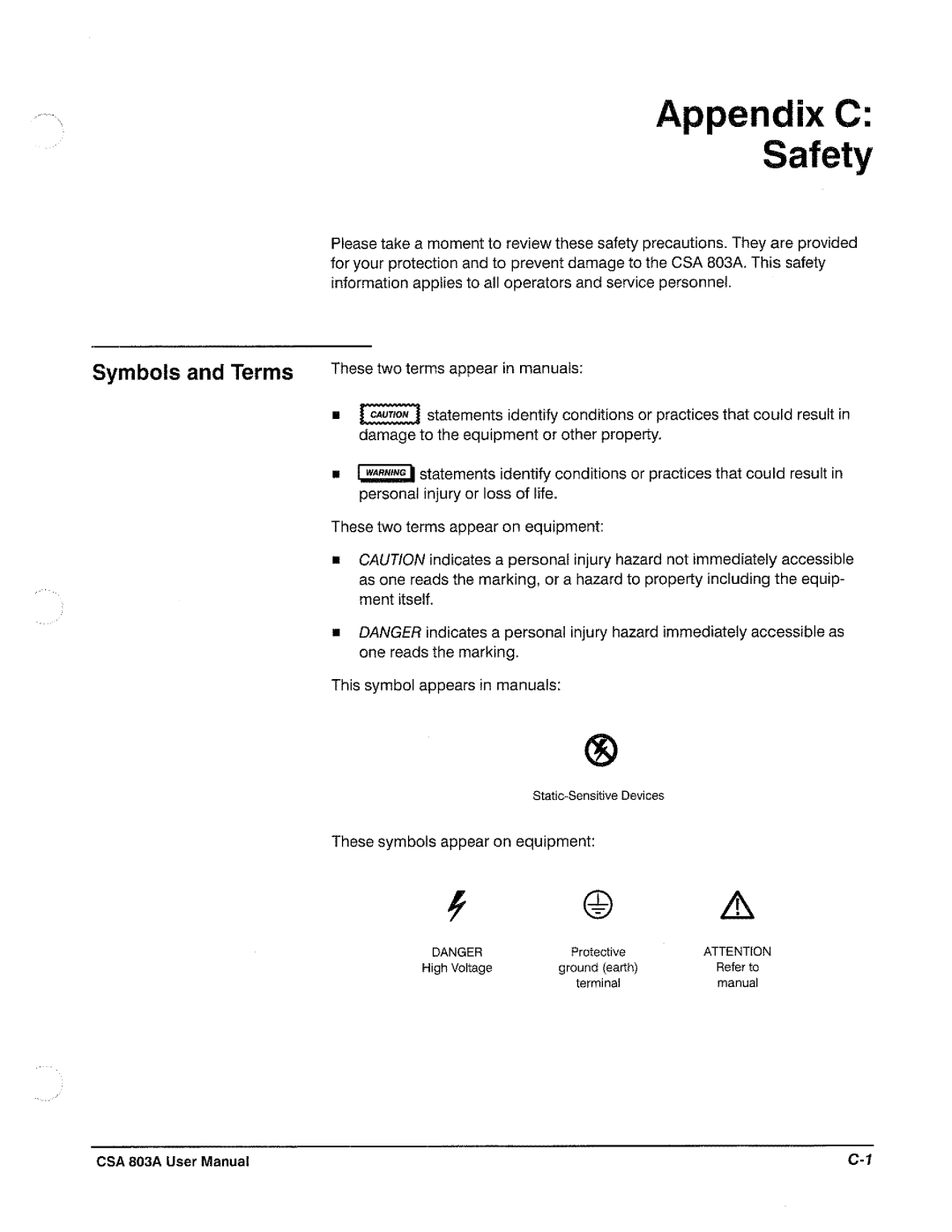 Tektronix CSA 803A manual 