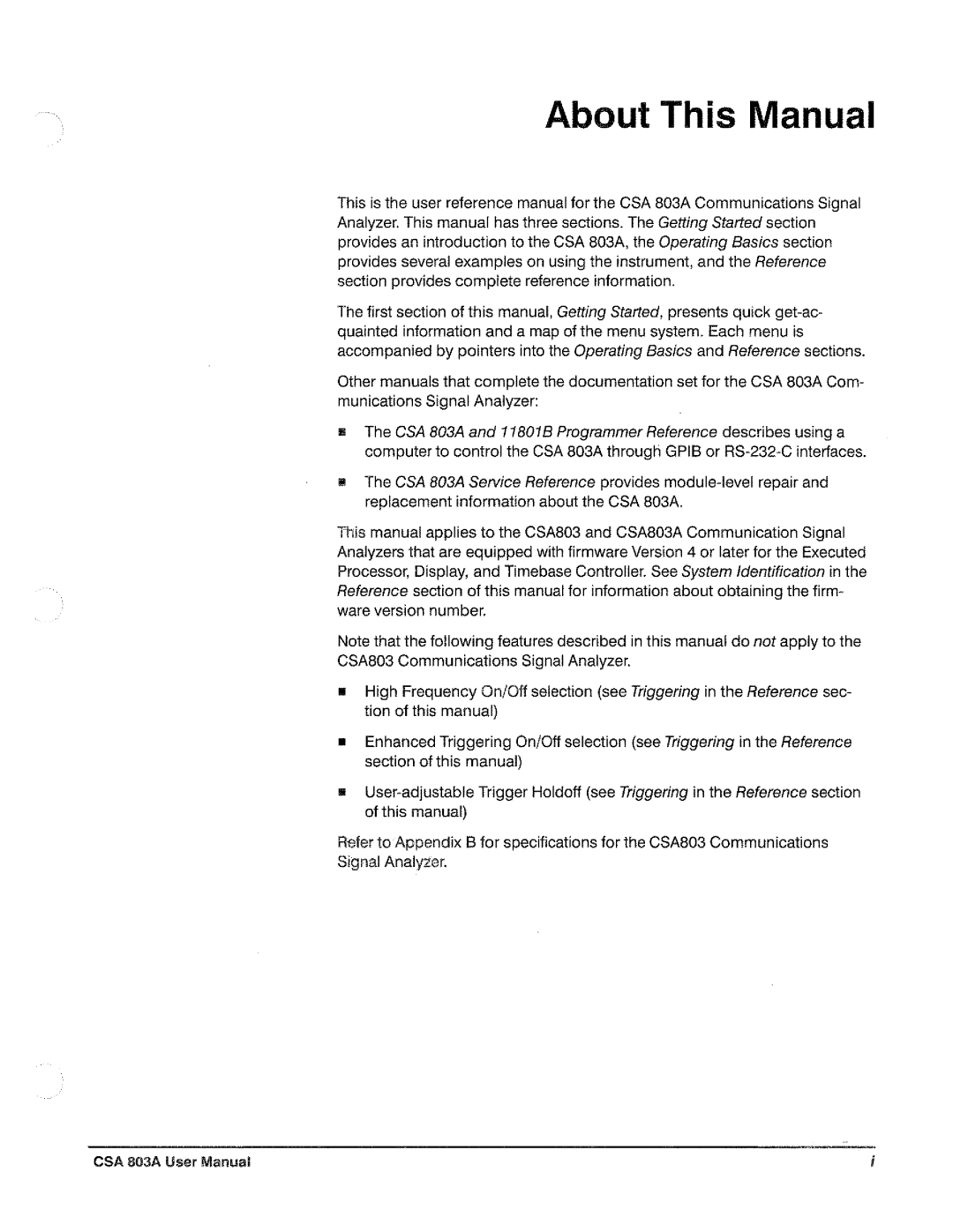 Tektronix CSA 803A manual 