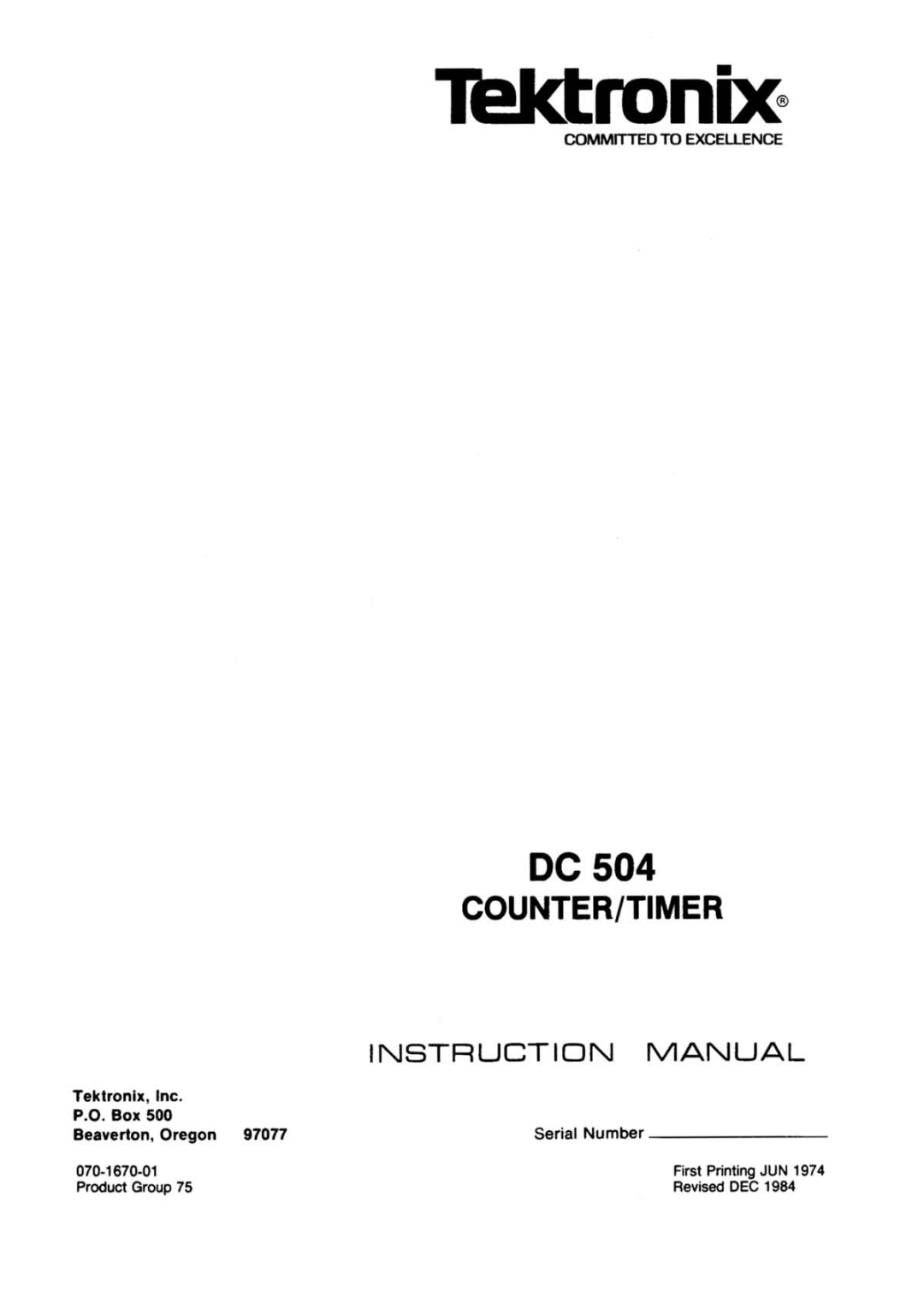 Tektronix DC 504 manual 