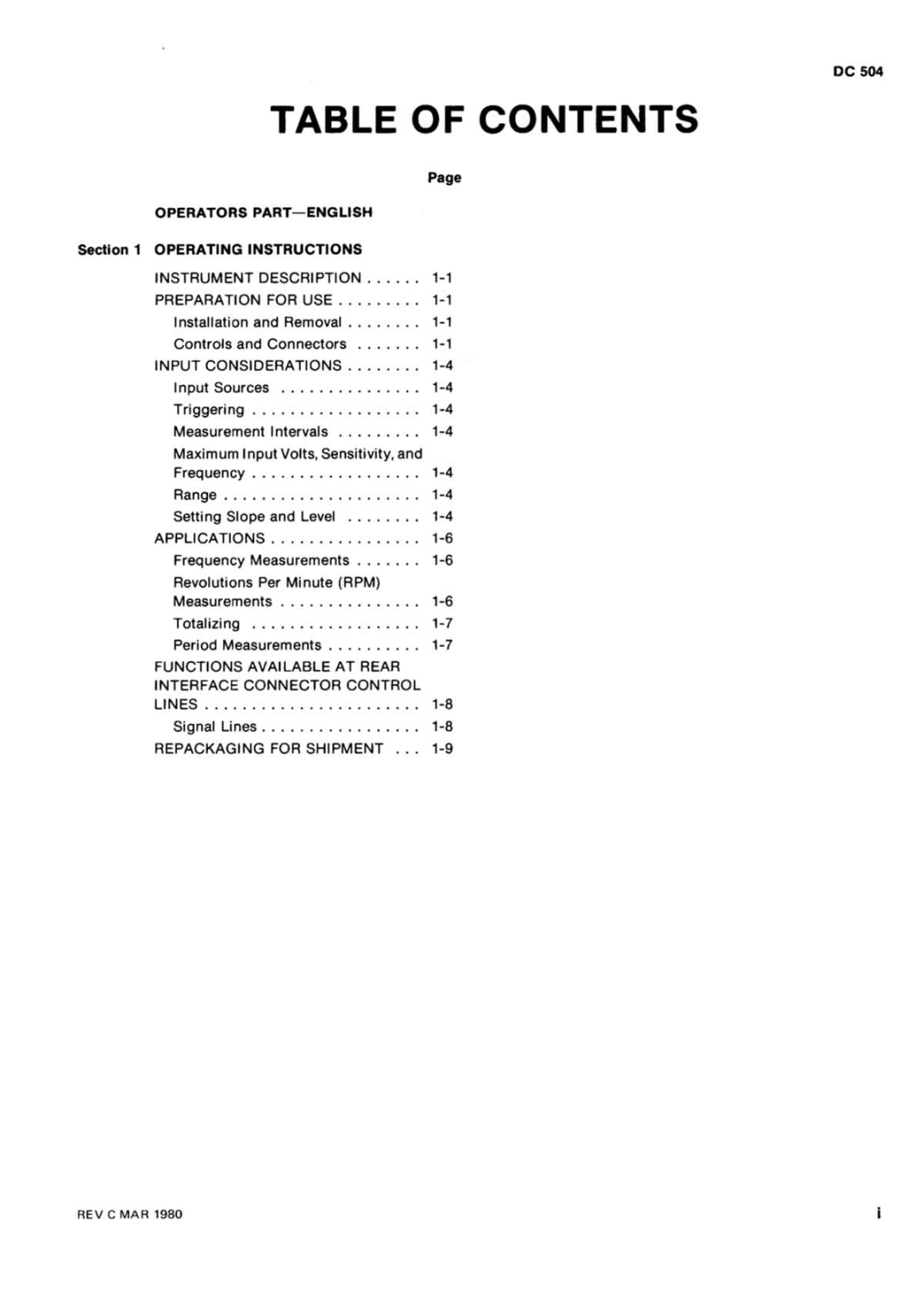 Tektronix DC 504 manual 