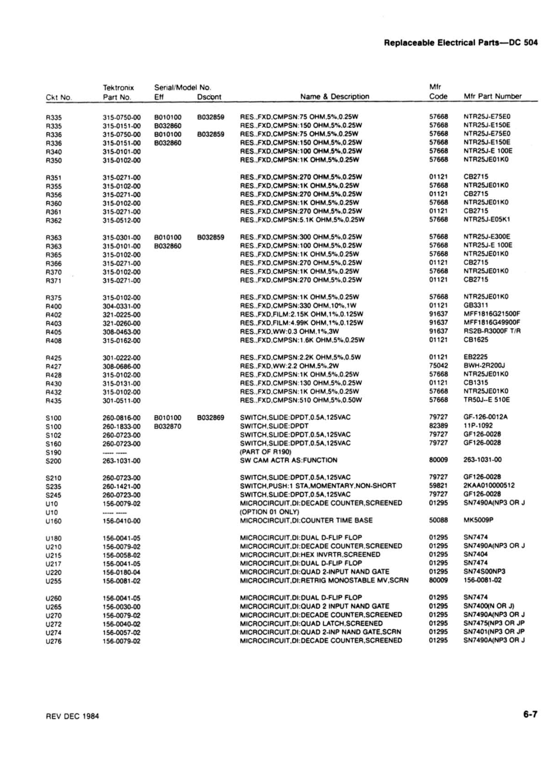 Tektronix DC 504 manual 