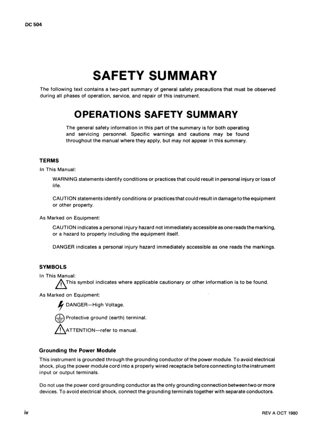 Tektronix DC 504 manual 