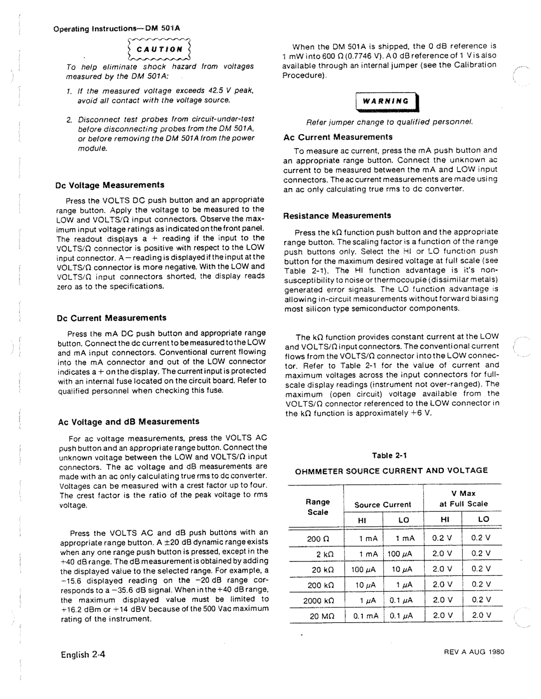 Tektronix DM 501A manual 