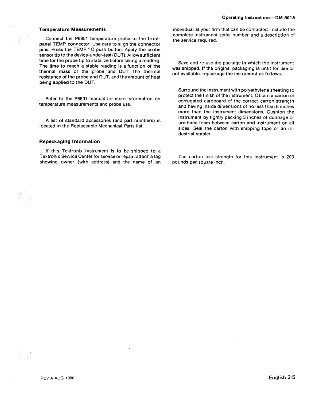 Tektronix DM 501A manual 